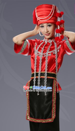 Chinese Achang Minority Costume and Hat Complete Set