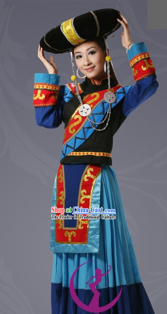 Chinese Mongolian Traditional Princess Costume and Hat for Women