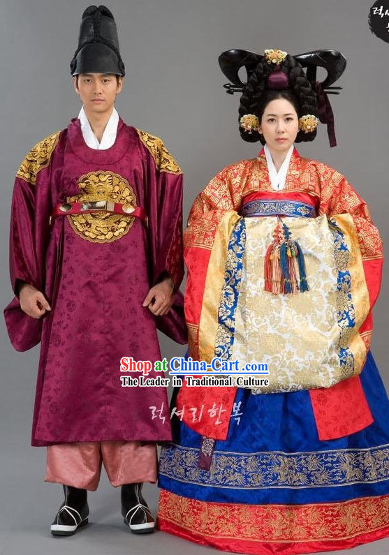 Ancient Korean Wedding Dress 2 Sets for Bride and Bridegroom