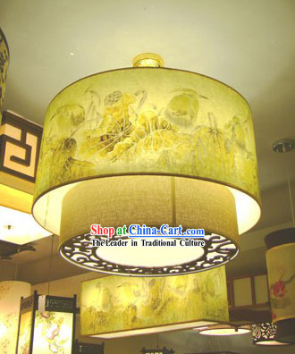 Chinese Traditional Flower Painting Large Ceiling Lantern
