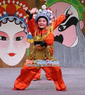 Chinese Peking Opera Dance Costume and Hat Set for Children