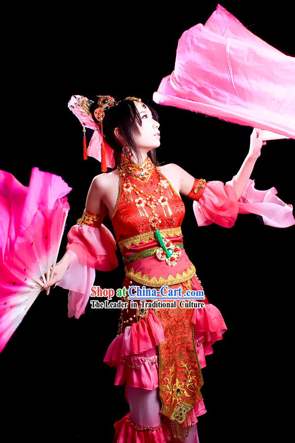Chinese Fan and Ribbon Dance Costume Complete Set