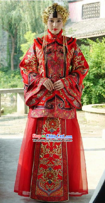 Chinese Stunning Mandarin Lucky Red Wedding Dress for Bride