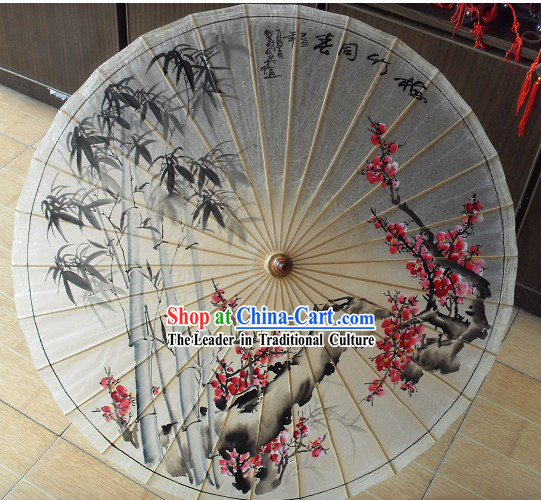 Chinese Classical Bamboo and Plum Blossom Painting Umbrella