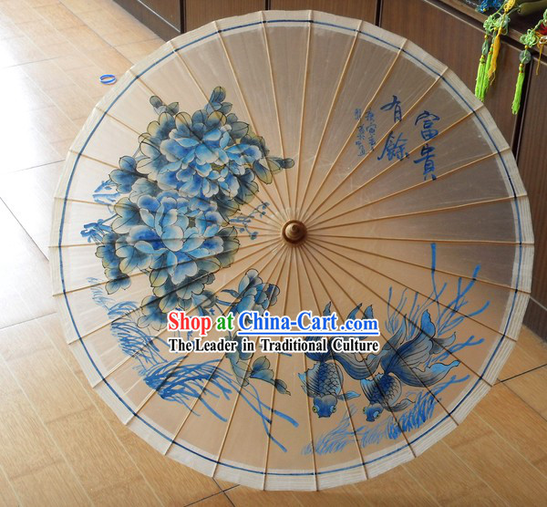 Chinese Hand Painted Goldfish Umbrella