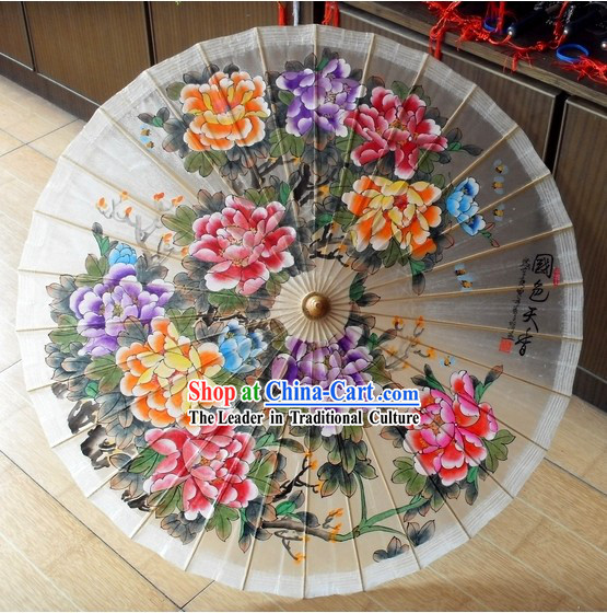 Supreme Chinese Handmade and Painted Peony and Birds Umbrella