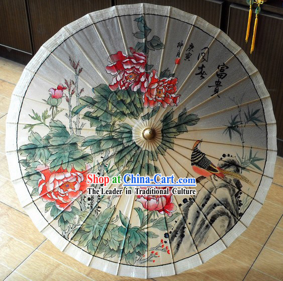 Ancient Chinese Painted Flower Bird Palace Umbrella