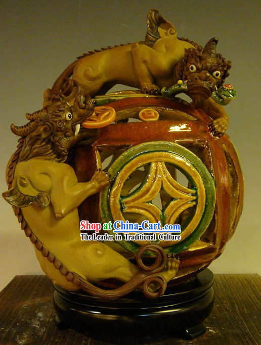 Chinese Feng Shui Pixiu Shiwan Ceramic Sculpture Figurine