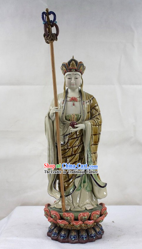 Ancient Chinese Monk Shiwan Ceramic Sculpture Figurine