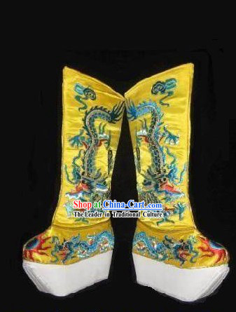 Chinese Opera Emperor Embroidered Dragon Boots
