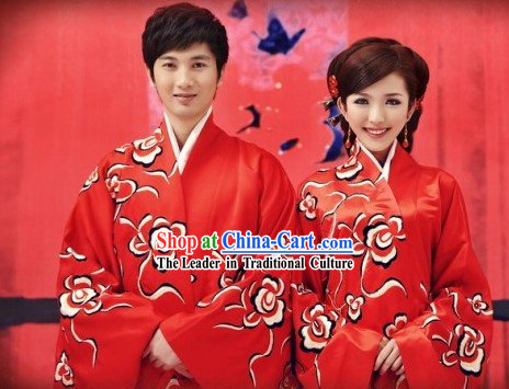 Traditional Chinese Mandarin Wedding Dress 2 Sets for Men and Women