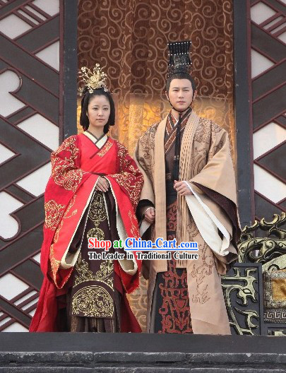 Traditional Chinese Han Emperor and Empress Wedding Dress and Headpieces