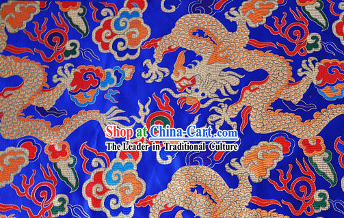 Chinese Blue Dragon Brocade Fabric