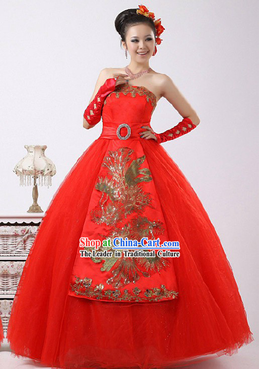 Gorgeous Chinese Lucky Red Phoenix Bride Veil Wedding Dress