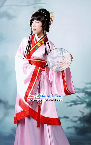 Ancient Chinese Pink Hanfu Flower Dress Complete Set