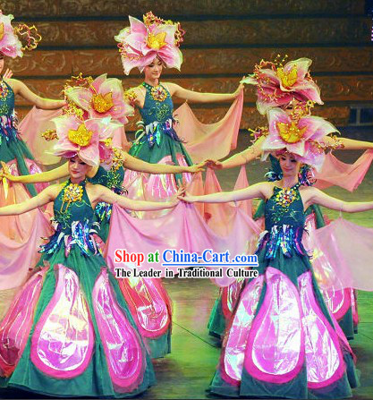 Chinese Flower Dance Costume and Hat Complete Set