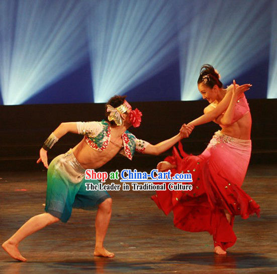 Chinese Dai Ethnic Minority Dance Costumes 2 Sets