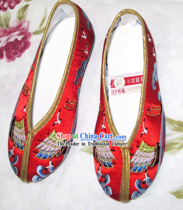 Chinese Red Hanfu Embroidery Shoes for Children