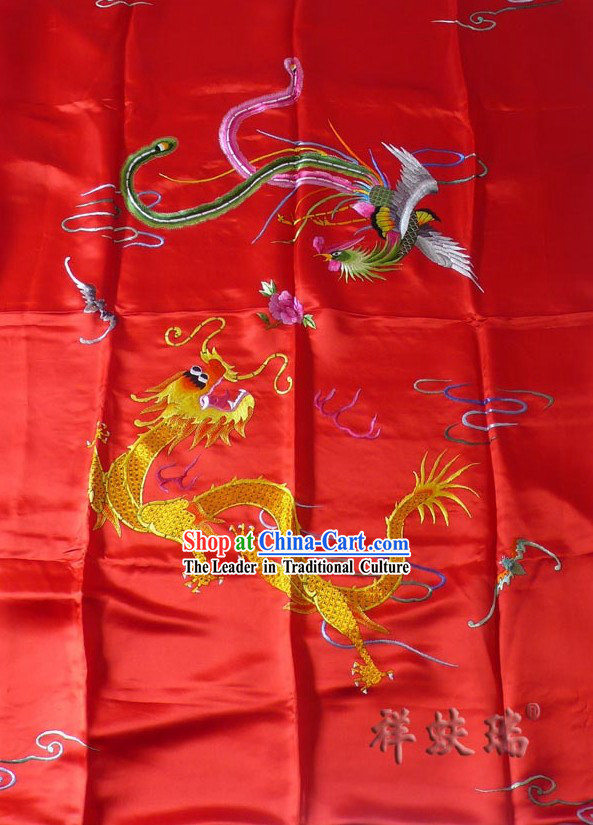Beijing Rui Fu Xiang Silk Lucky Red Dragon Phoenix Wedding Bedcover Set