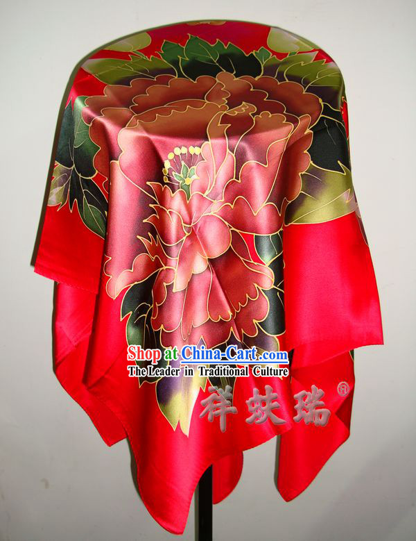 Chinese Beijing Rui Fu Xiang Traditional Flower Silk Scarf