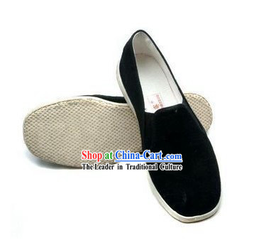Traditional Chinese Beijing Bu Ying Zhai Black Cloth Shoes for Men