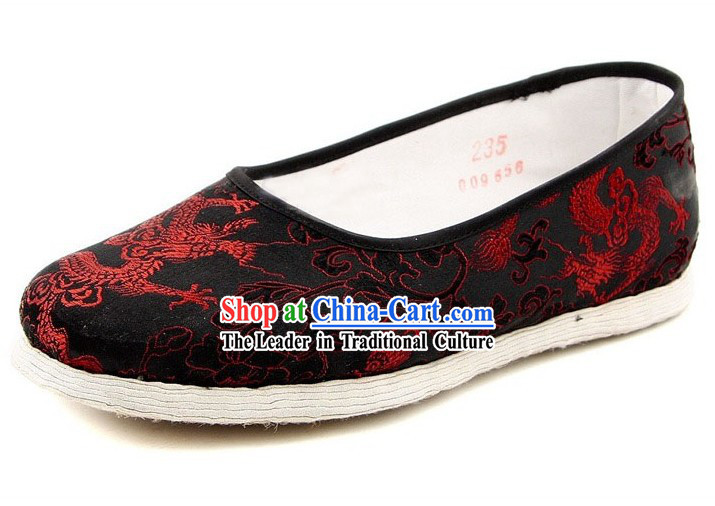 Chinese Handmade Bu Ying Zhai Dragon Brocade Slippers