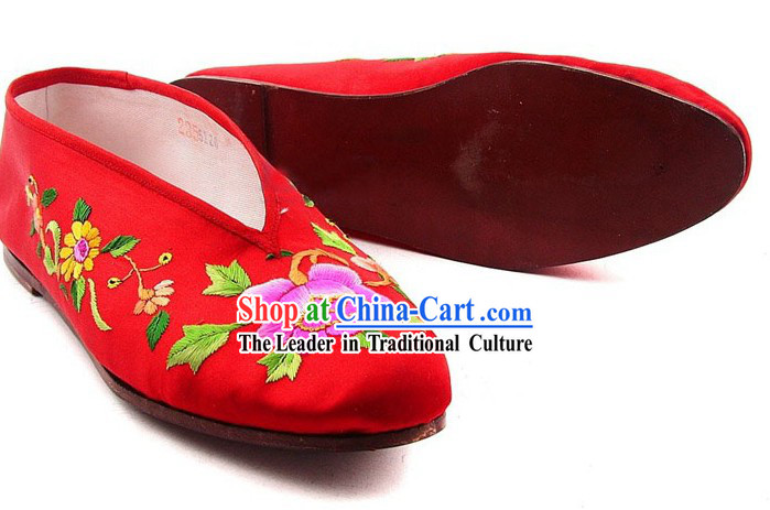 Chinese Handmade Bu Ying Zhai Cow Leather Sole Embroidered Wedding Shoes