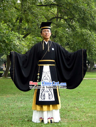 Ancient Chinese Scholar Hanfu Costume and Hat Set