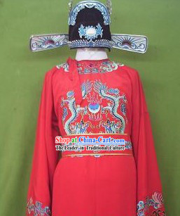 Chinese Number One Scholar Zhuang Yuan Costumes and Hat Set for Men