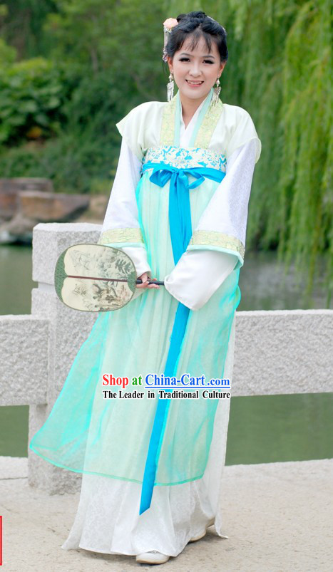 Ancient Chinese Imperial Palace Lady Light Green Clothing Set