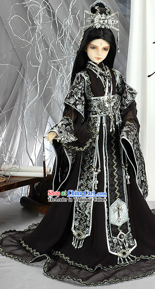 Ancient Chinese Emperor Black Dragon Costume and Crown Complete Set