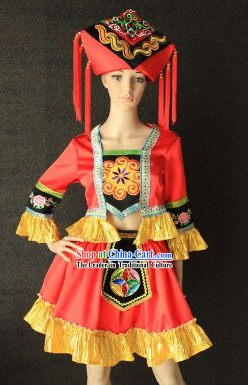 Traditional Chinese Zhuang Ethnic Clothing and Hat