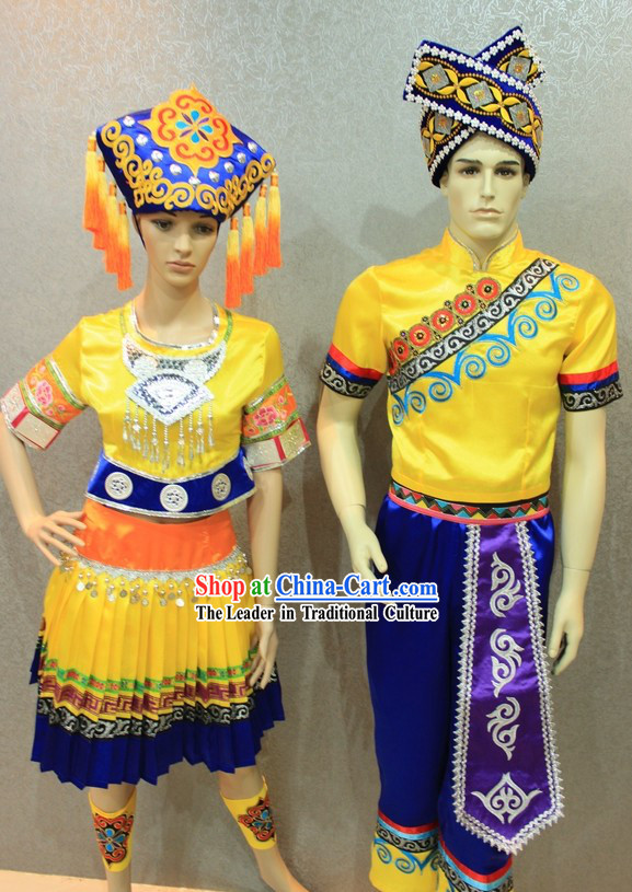 Traditional Chinese Ethnic Clothing 2 Complete Sets for Men and Women