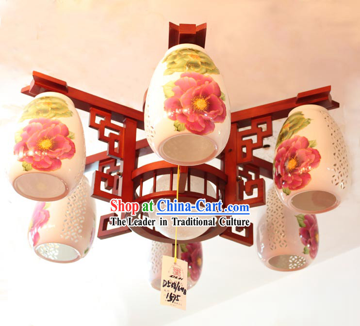 Traditional Chinese Wooden Ceramics Lanterns Set