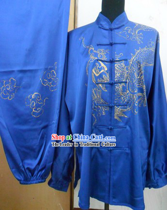 Traditional Chinese Silk Dragon Martial Arts Competition Suit for Men