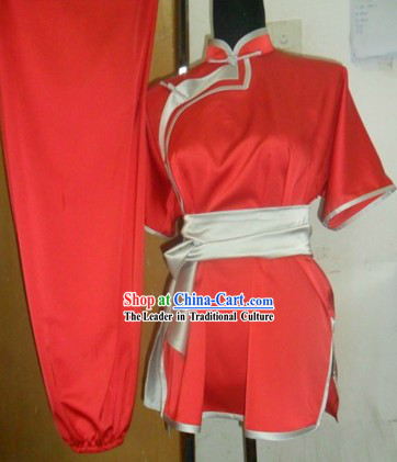 Traditional Chinese Red Silk Wu Shu Uniform