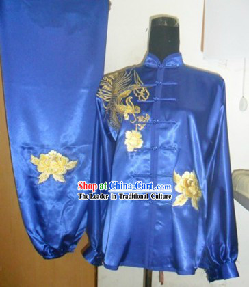 Traditional Chinese Blue Phoenix Silk Wu Shu Clothing
