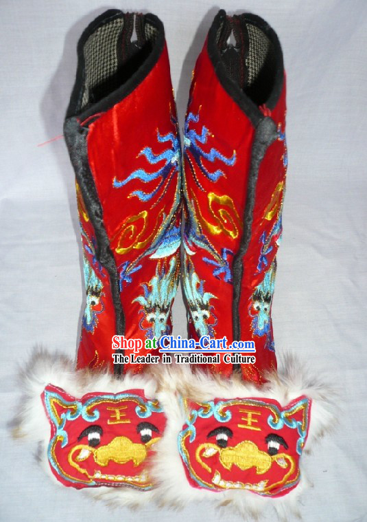 Chinese Hand Made Embroidered Dragon Tiger General Boots
