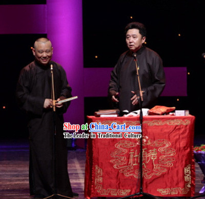 Traditional Chinese Minguo Cross Talks Long Robe for Men