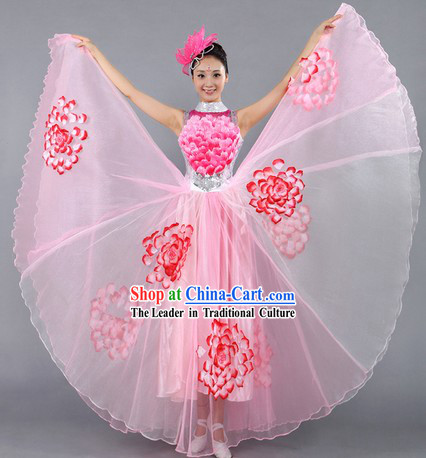 Large Peony Chinese Stage Performance Dance Costume for Women