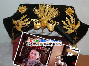 Chinese Classical Golden Phoenix Manchu Hat