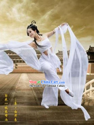 Ancient Chinese Feitian Flying Angel White Costumes and Wig