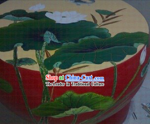 Traditional Chinese Hand Painted Lotus Drum