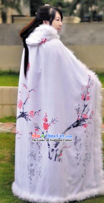 Ancient Chinese Hand Painted Cherry Blossom Winter Cape