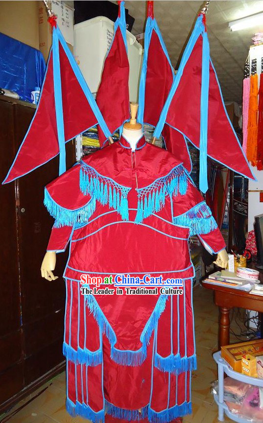 Beijing Opera Red Fighting Cao Costumes with Flags for Women