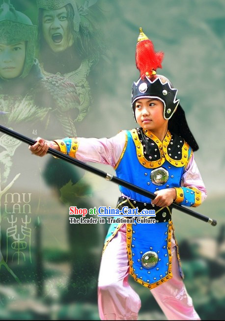 Women Hero Hua Mulan Costume and Hat for Children