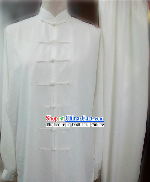 Plain White Cotton and Silk Kung Fu Dress and Pants