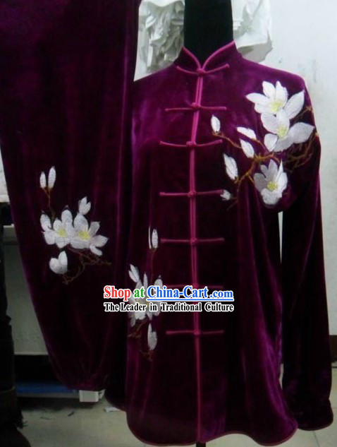 Purple Velvet Lotus Embroidery Uniform for Women
