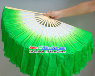 Chinese Color Transition Green and White Silk Dance Fan