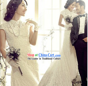Chinese Classic White Qipao Cheongsam Bridal Wedding Dress